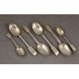 A matched set of four George V silver fiddle pattern shooting spoons, Walter Tricket & Co.,