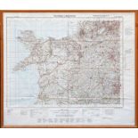 A WWII Second World War Luftwaffe map of Wales and Manchester, framed, dated 1941, Nord Wales und