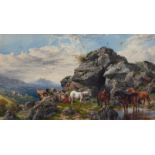 English School (second half 19th century), Moorland ponies watercolour, signed indistinctly and