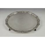A Victorian silver salver, Albert Henry Thompson, Sheffield 1890, of circular shaped form with