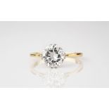 A fine 18ct yellow gold and diamond solitaire ring, the approx. 2ct old brilliant cut diamond of