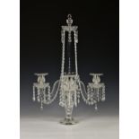 A cut crystal centrepiece four branch table candelabra, 20th century, stamped 'Made in Germany',