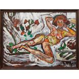 John Bratby, R.A. (British, 1928-1992), " Reclining nude # 1 " oil on canvas, signed 'JOHN BRATBY