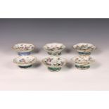 A matched set of six Chinese famille rose porcelain footed dishes, each with Tongzhi (1862-1874)