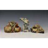 Three Chinese soapstone carvings, probably 1st half 20th century, comprising a double vase with