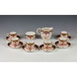 A set six Crown Derby Imari pattern coffee cans & saucers with milk jug and sugar bowl, pattern