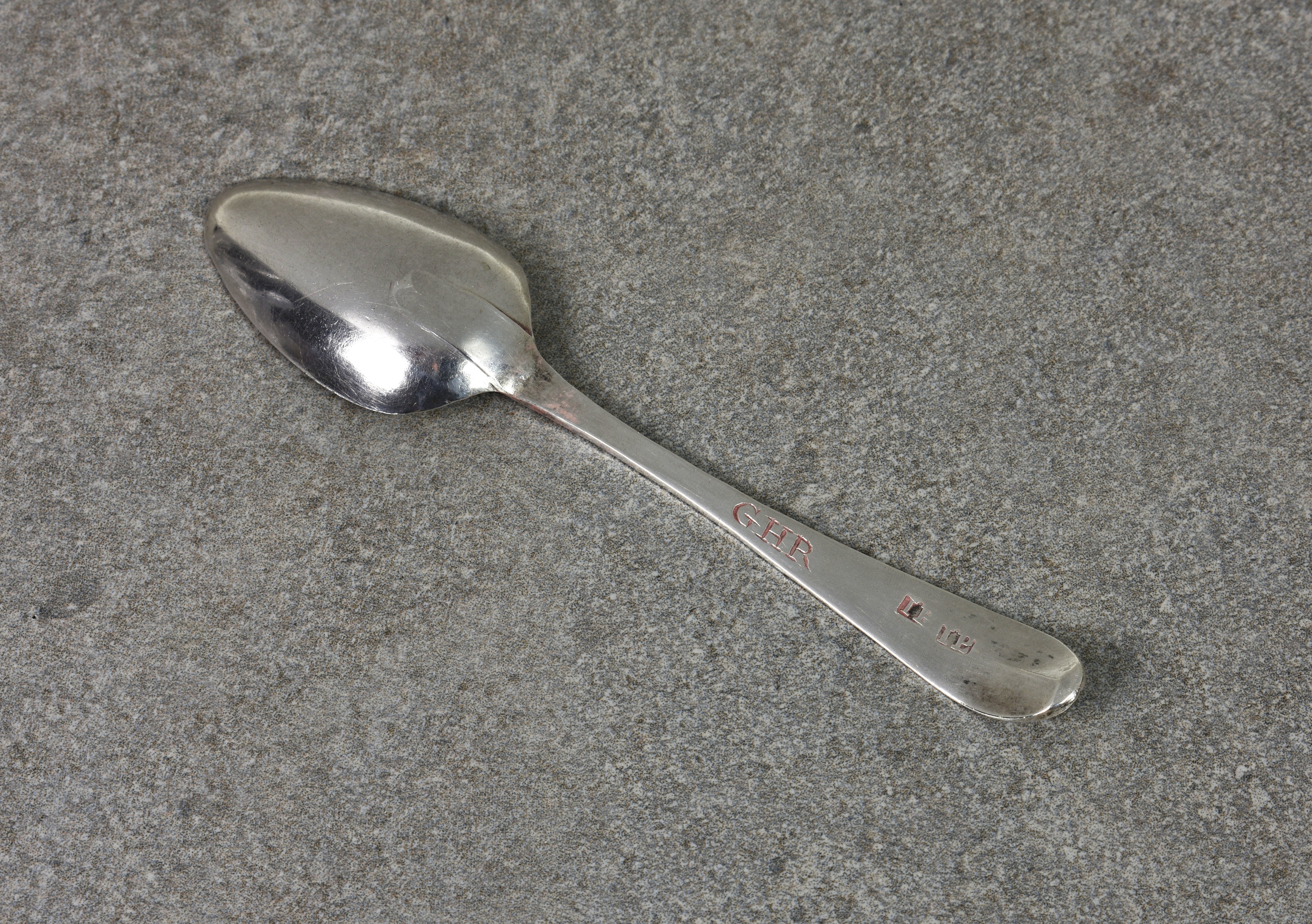 A Channel Islands silver bright cut Old English pattern teaspoon, maker's mark IP, struck once ( - Image 2 of 2
