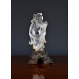 A Chinese carved rock crystal figure of Shou Lao, Qing Dynasty, probably 18th century, the robed