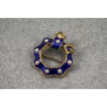 A Victorian 18ct gold, seed pearl and enamel pendant brooch, in the form of a circular looped