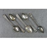 Five Channel Islands silver bright cut Old English pattern teaspoons, maker's mark J.LG, struck