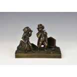 A bronze figural group 'LE LOUP ET LE CHIEN', the bronze depicting 'The wolf and the dog', from