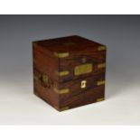 A 19th century mahogany brass bound marine chronometer case, with vacant name plaques to top and