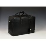 A Bally black leather gentleman's holdall or overnight bag, black stippled leather, with zipped main