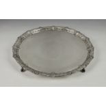 An Edwardian silver card waiter, Fenton Brothers Ltd, Sheffield, 1897, of typical circular form with