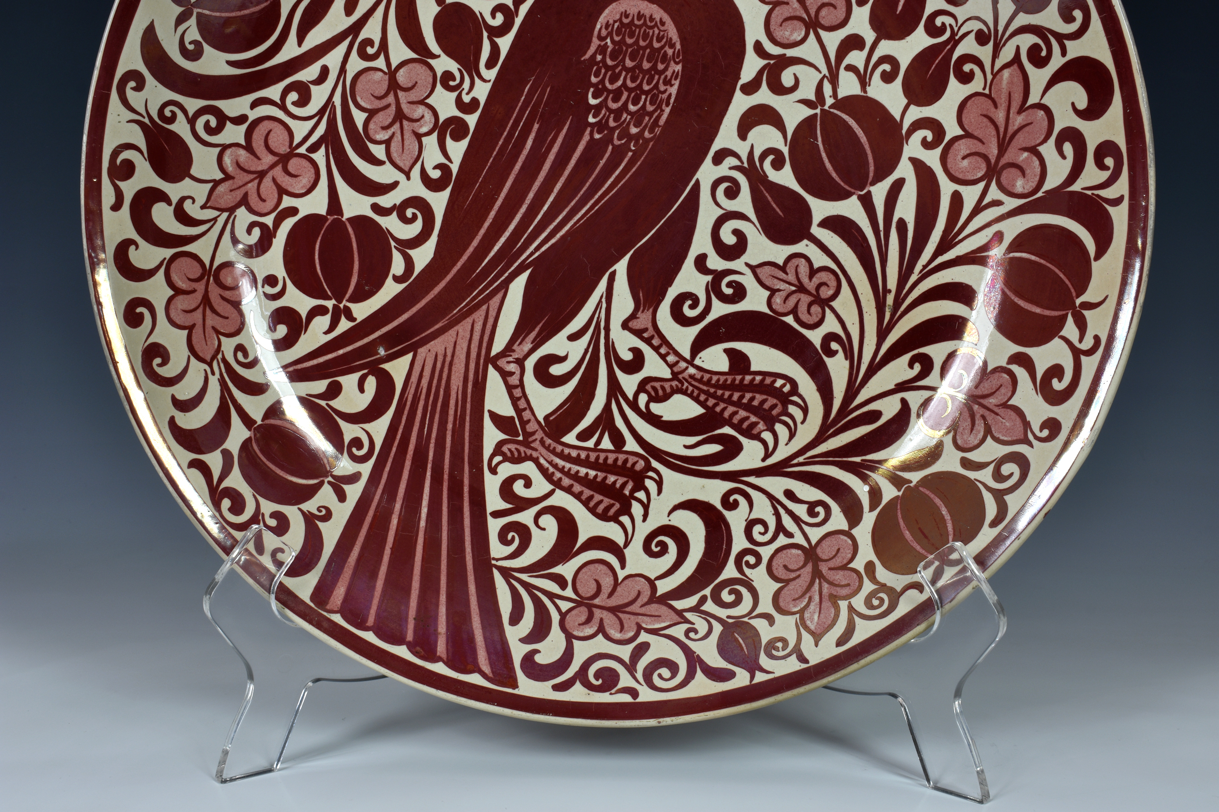 William De Morgan (1839-1917) - a ruby lustre shallow dish or charger, 1890s, painted with an - Image 3 of 11