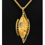 A large Catherine Best 18ct gold, rutilated quartz and diamond pendant,