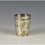 A French silver beaker, 19th century, maker's mark GB, Paris hallmark, plain tapered form with