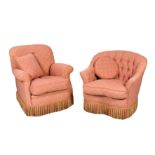 Two 19th century style armchairs, including a tub back chair with buttoned back and arms and a