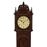 An extremely rare Anglo-Indian carved rosewood single fusee longcase railway timepiece, c.1880, with