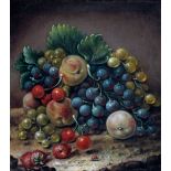 attributed to The Rev. John Gale (British, late 19th century), Still life of fruit and a ladybird