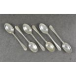 A set of six George V silver 'hockey' coffee spoons, Walker & Hall, Sheffield, 1933, the shaped