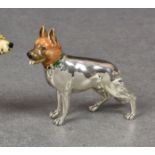 An Italian miniature silver and enamel model of a Alsatian dog by Saturno, unmarked, standing 2½