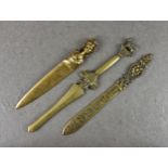 A polished bronze early 20th century letter opener / knife, the haft fashioned as a female bust, 8