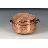 A rare American Revolutionary War period handmade copper porridge / cooking pot, of twin handled