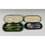 A cased Victorian silver gilt three piece travelling cutlery set, Martin, Hall & Co, Sheffield,