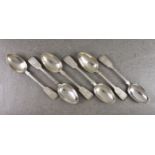 A set of six Channel Islands silver bright cut fiddle pattern table spoons, London, 2 x 1902;