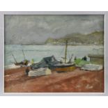 Attributed to Rosemary Allan (British, 1911-2008), Fisherman on beach oil on canvas, unsigned,