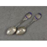 British Pekingese Club - Pair of silver and enamel teaspoons, Deakin & Francis Ltd, Birmingham,
