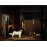 George Turner the Elder (British, 1752-c.1820), A gentleman and his dogs in a stable oil on