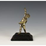 A French silver plate on bronze Putto car mascot, on rectangular stepped base, 6¼in. (16cm.) high.