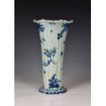 A Cantagalli blue and white maiolica vase, in the Delft style, probably 19th century, of fluted