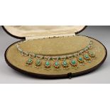 A beautiful Victorian 18ct gold, turquoise and seed pearl fringe necklace, the triple strands of