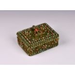 A Tibetan gilt metal, turquoise, mother-of-pearl and coral style glass box, mid-20th century,