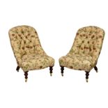 A pair of Victorian style spoon back chairs, late 20th century, the buttoned backs and seat in