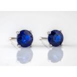 A pair of 18ct white gold and sapphire stud earrings, total sapphire weight approximately 2.29ct.