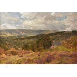 James Aumonier (British, 1832-1911), Cottage in a moorland landscape oil on canvas, signed 'J