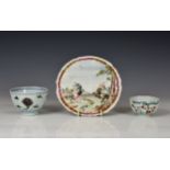 A Chinese porcelain famille verte tea bowl, with single pictorial mark to base within double
