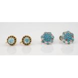 A pair of vintage 9ct gold and zircon earrings, each round cut zircon in a basket setting, with