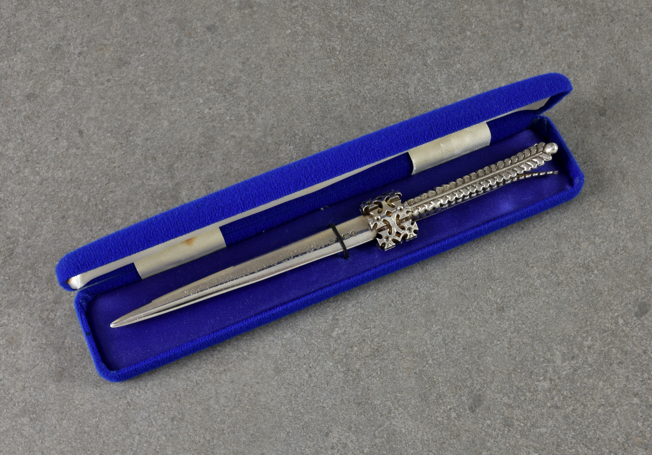 A silver Royal commemorative letter knife, Charles S. Green & Co. Ltd., Birmingham 1981, the blade