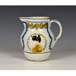 A Duke of York Prattware jug, circa 1793, moulded with profile portrait of Duke of York, the