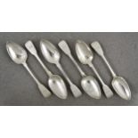 A set of six George III silver West Country fiddle pattern table spoons, George Ferris, Exeter 1818,