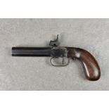 An unmarked 19th Century percussion pistol, hammer action, octagonal barrel and shaped wooden