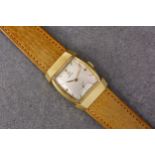 A vintage 18ct gold Omega square wrist watch, 1950s, with Cal. 300 manual wind movement, the 21mm.