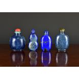 Four Chinese lapis lazuli snuff bottles, 20th century, the first of flattened double gourd form with