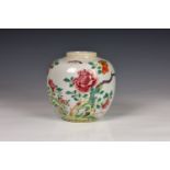 A Chinese porcelain famille rose ginger jar, probably late 19th century, finely enamelled with