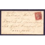 GREAT BRITAIN POSTAL HISTORY 1858 Penny Star on small envelope from Dewsbury to Liverpool 7th May